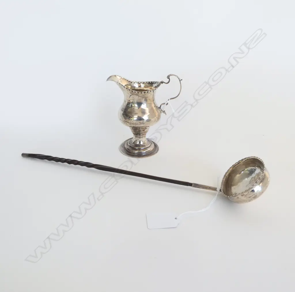 SILVER & BALEEN TODDY LADLE & STG SILVER GEORGIAN JUG, 81gms minor faults Image 1++