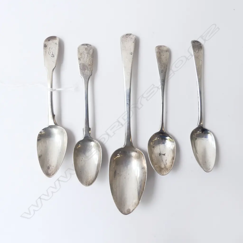 5 STG SILVER TEA SPOONS, 5 GEORGIAN 113grms Image 1++