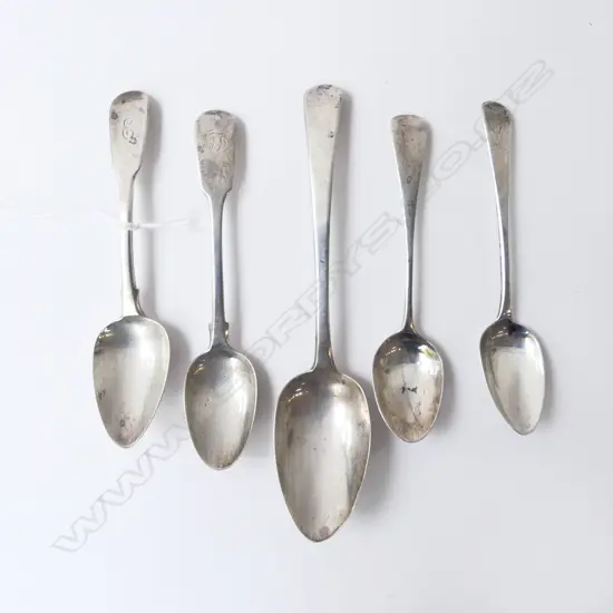 5 STG SILVER TEA SPOONS, 5 GEORGIAN 113grms