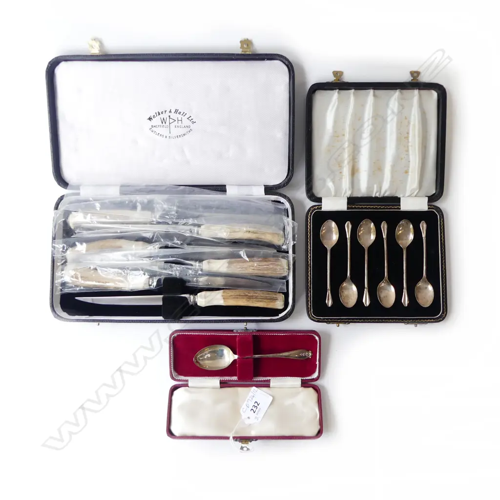 3 CASES CUTLERY; 6 STG TEAPSOONS + 1 SINGLE 56grms + 6 STEAK KNIVES Image 1++
