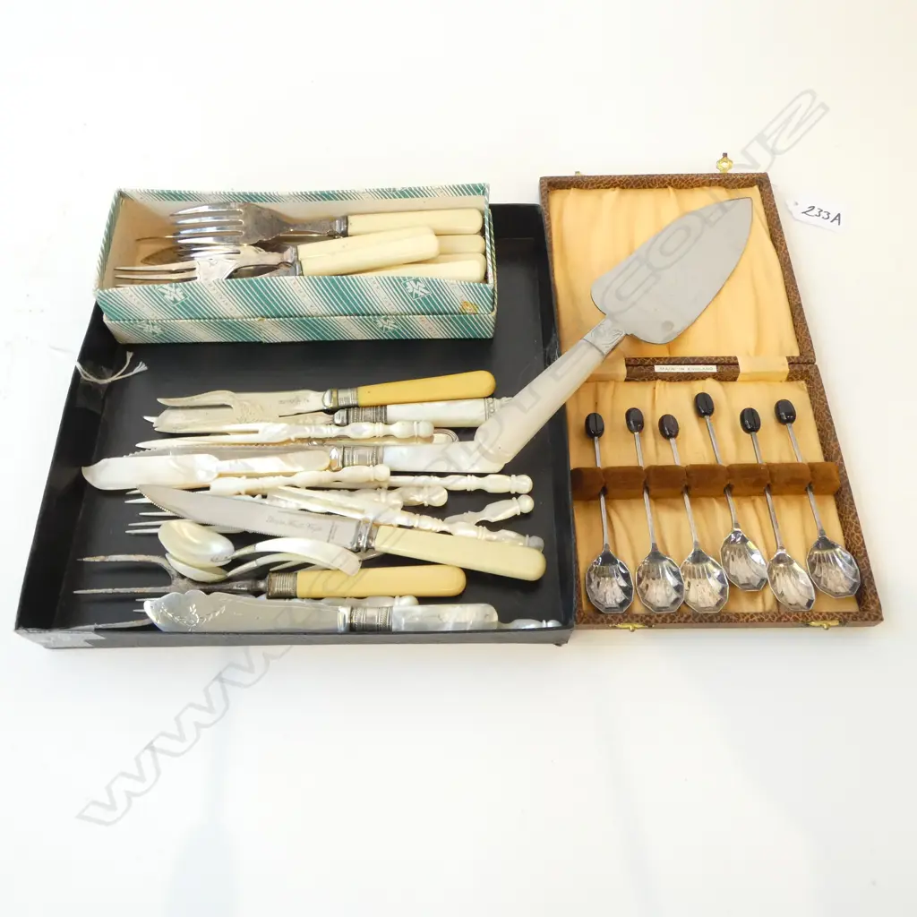 ASST. MOP & IVORINE HANDLED CUTLERY & SET COFFEE BEAN TOPPED TEASPOONS Image 1++