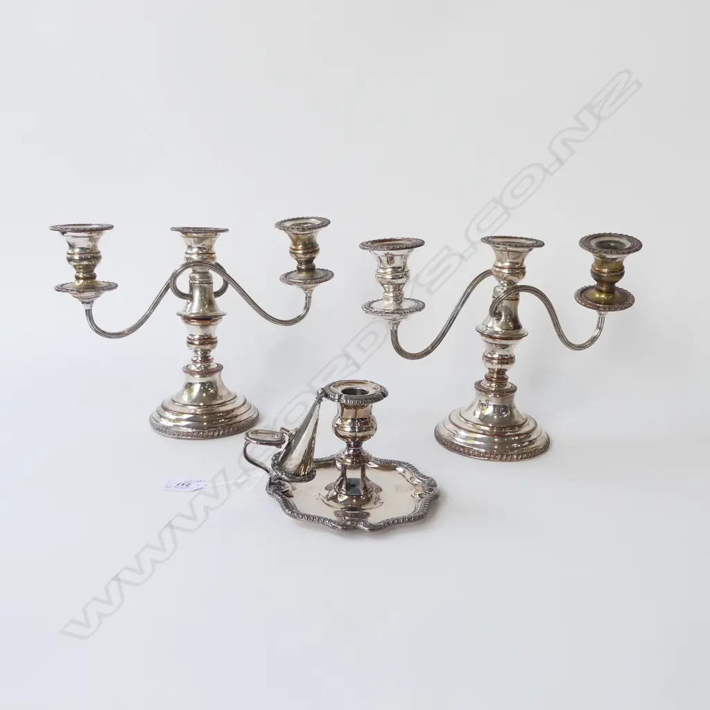 PR SILVER OVER COPPER CANDELABRA H.215mm + CHAMBER STICK Image 1++