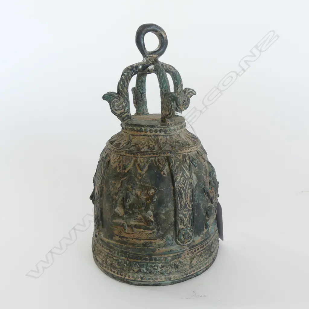 VINTAGE INDIAN BRASS BELL w GANESHA in RELIEF  Image 1++