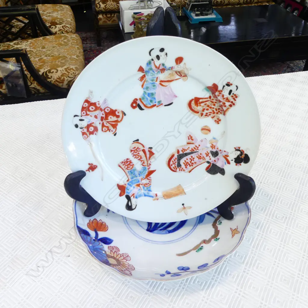 19THC. ANTIQUE JAPANESE HANDPAINTED PLATE & BOWL SIGNED, D.215MM Image 1++