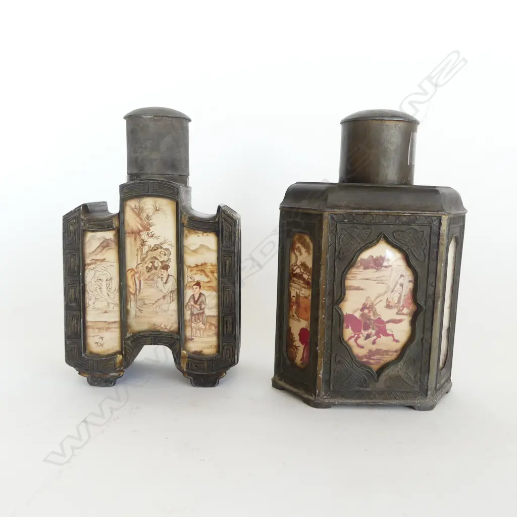 2 CHINESE METAL TEA CADDIES H.175mm Image 1++