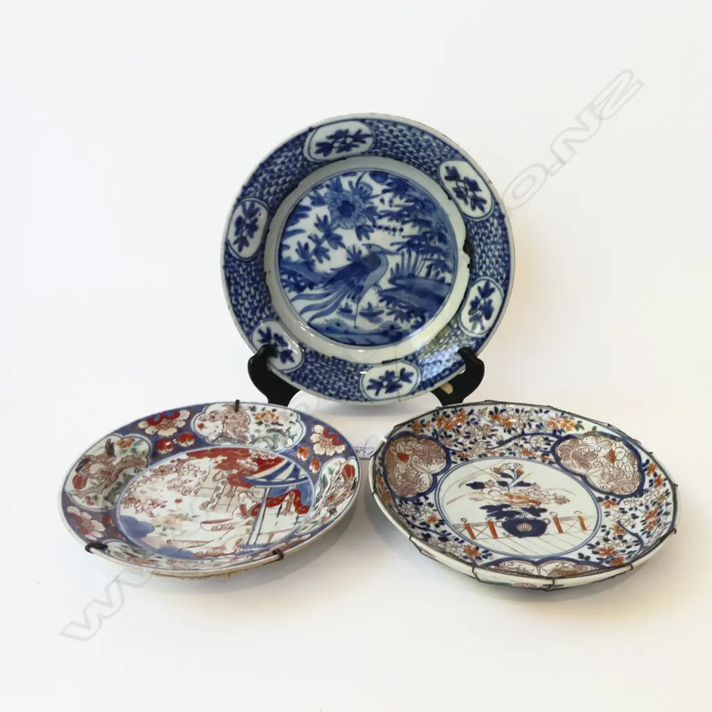 3 ORIENTAL PLATES, HAIRLINES 280mm dia Image 1++