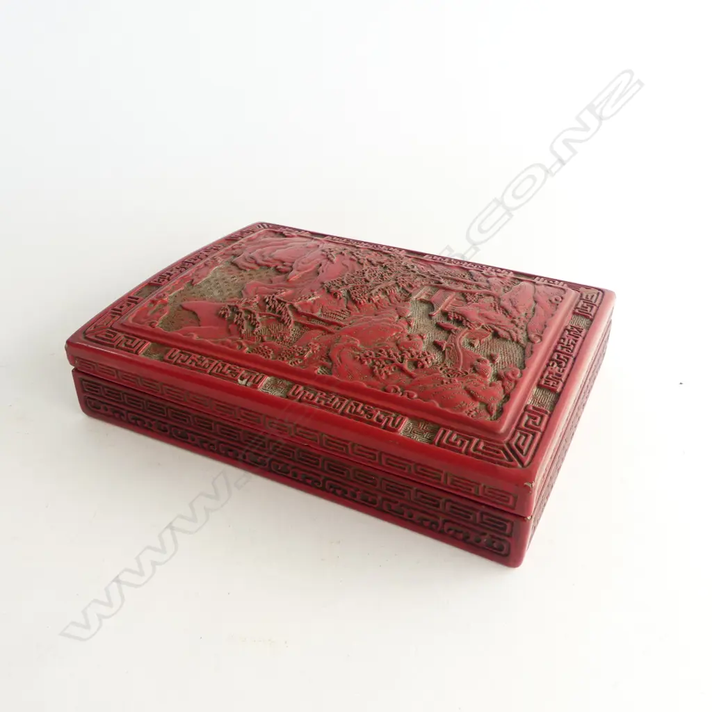 CHINESE CINNABAR LIDDED BOX W.225mm, LOSSES Image 1++