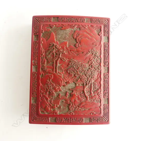 CHINESE CINNABAR LIDDED BOX W.225mm, LOSSES