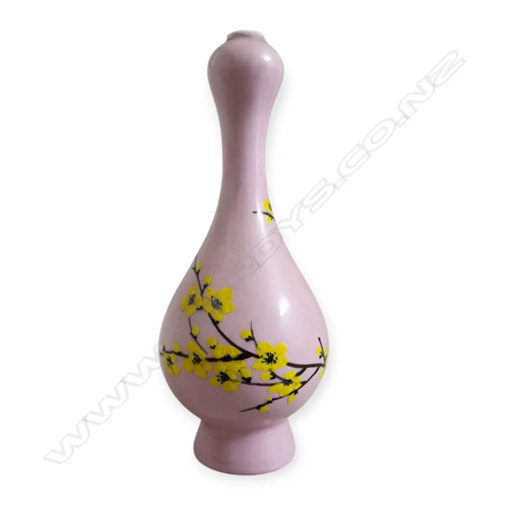 PINK GARLIC HEAD CHINESE VASE - HAND PAINTED CHERRY BLOSSOM TREE - 150x60mm Image 1++