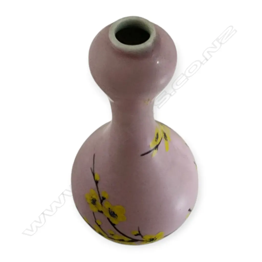 PINK GARLIC HEAD CHINESE VASE - HAND PAINTED CHERRY BLOSSOM TREE - 150x60mm Image 1++