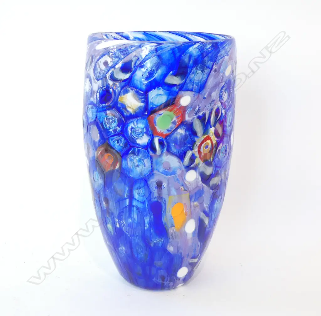 BLUE ART GLASS VASE SIGNED GLORIA NZ 1999 H.300mm Image 1++