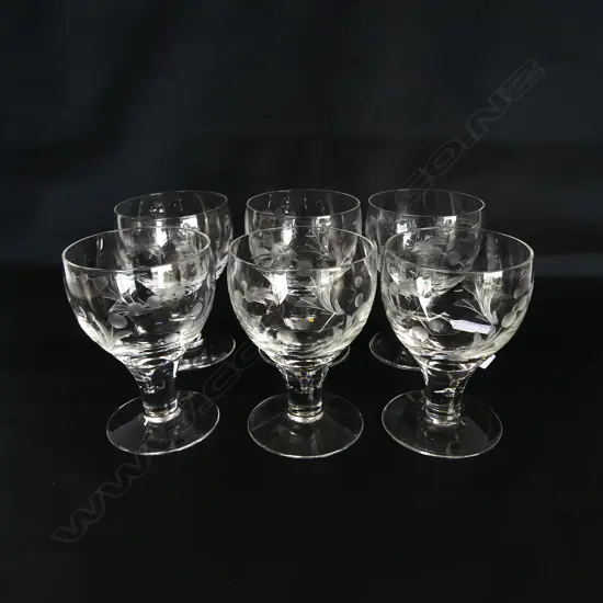 6 STUART CRYSTAL WINE GLASSES H.125mm one base chipped