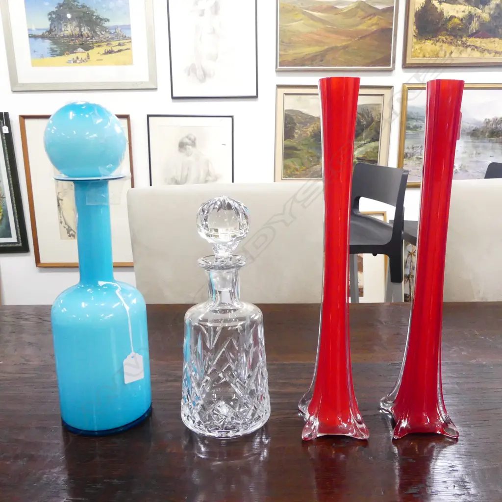 MIDCENTURY HOLMGAARD GULL VASE W STOPPER BLUE C.1960's H.380mm Image 1++