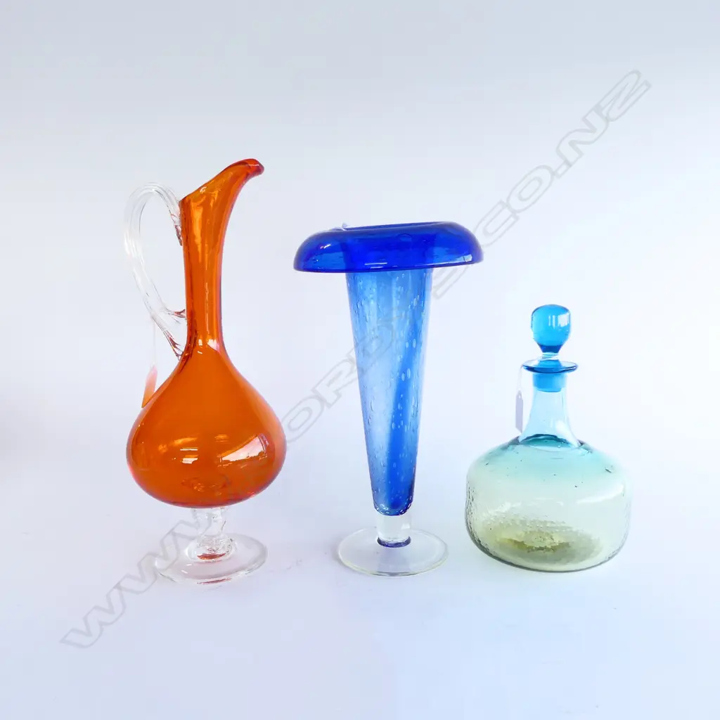 COLOURED GLASS VASE H300 JUG H340 & DECANTER H230MM Image 1++
