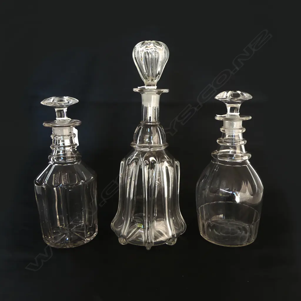 3 MISMATCHED GEORGIAN GLASS DECANTERS 330MM CHIPS AF Image 1++