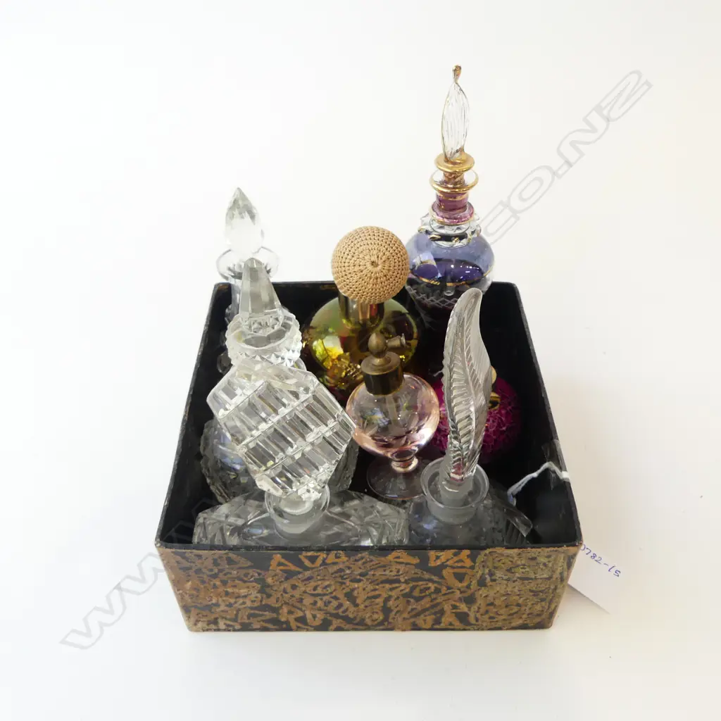 ASST. VINTAGE PERFUME BOTTLES MOSTLY CUT GLASS Image 1++