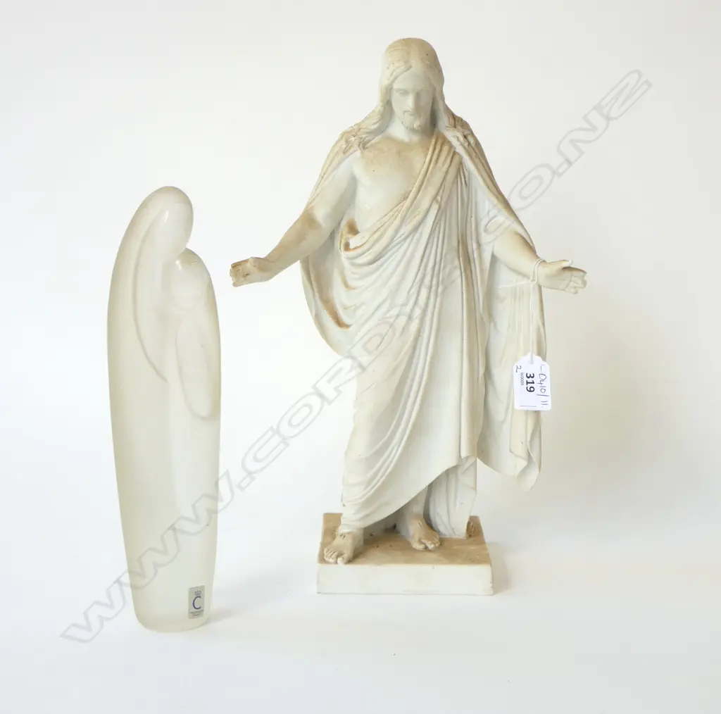 GERMAN CHRISTINENHÜTTE GLASS FIGURINE H.255mm + PORCELAIN JESUS H.345mm losses Image 1++