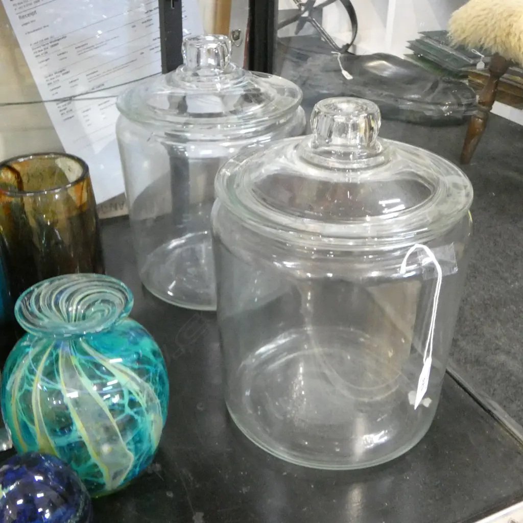 2 LG. GLASS STORAGE JARS Image 1++