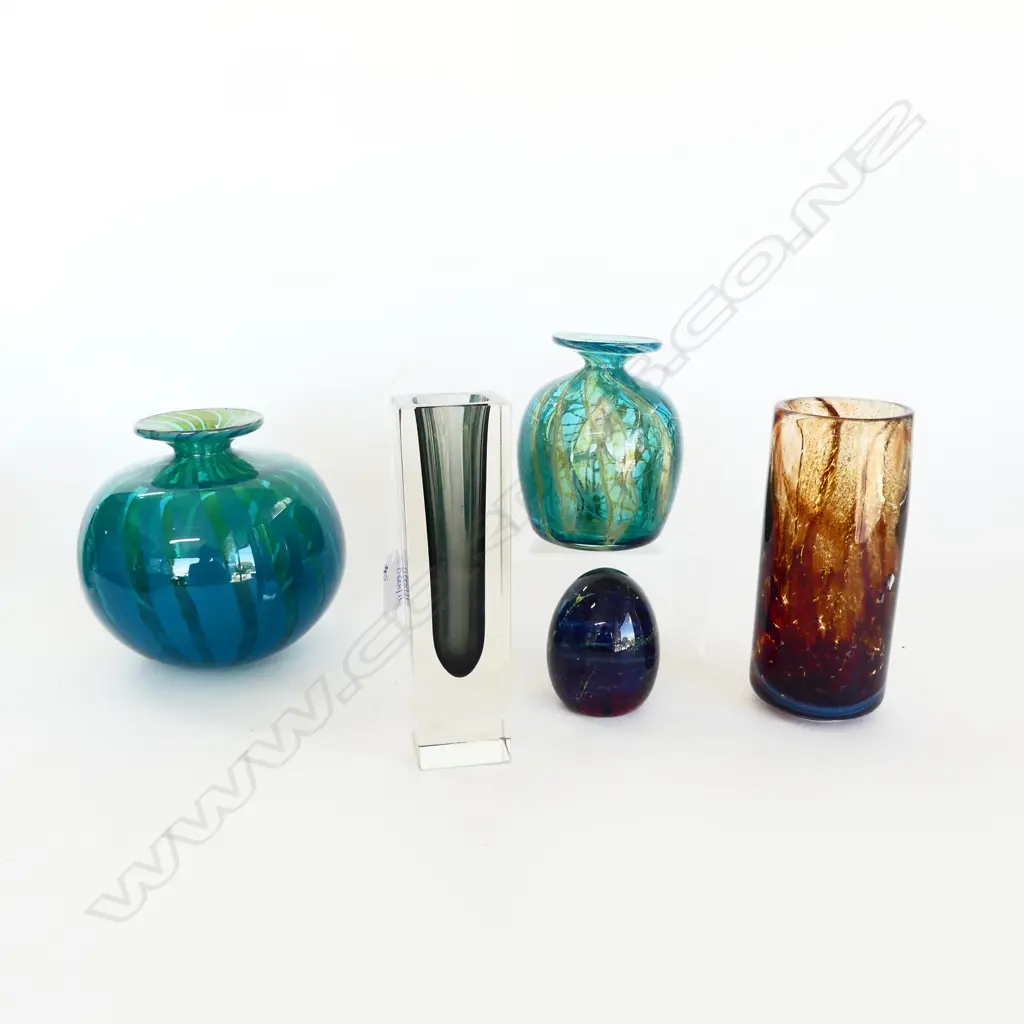 5 PCES ART GLASS; SOMMERSO VASE H.200mm, 4 OTHER SIGNED PCES Image 1++