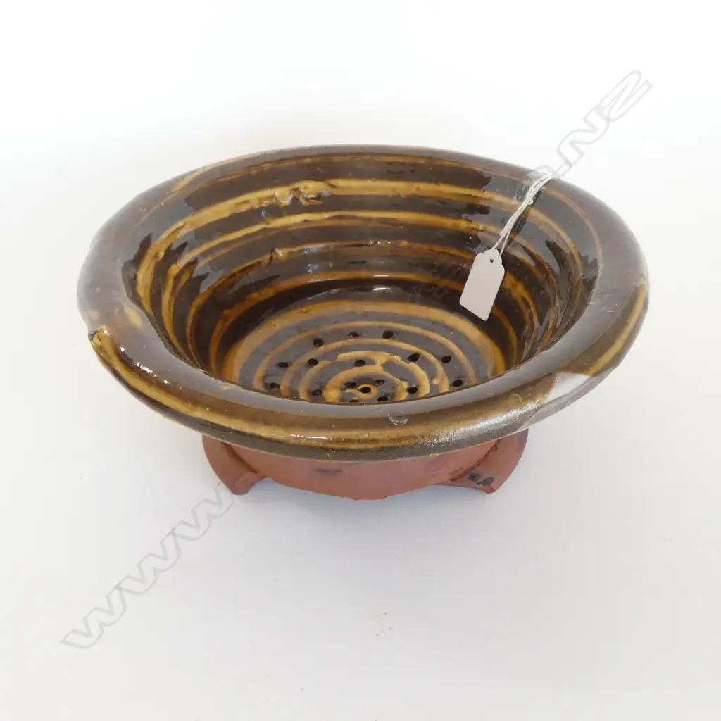 ROSS MITCHELL-ANYON (1954-1922) COLANDER, GLAZED TERRACOTTA, SML LOSS TO FOOTING, DIA.260mm Image 1++