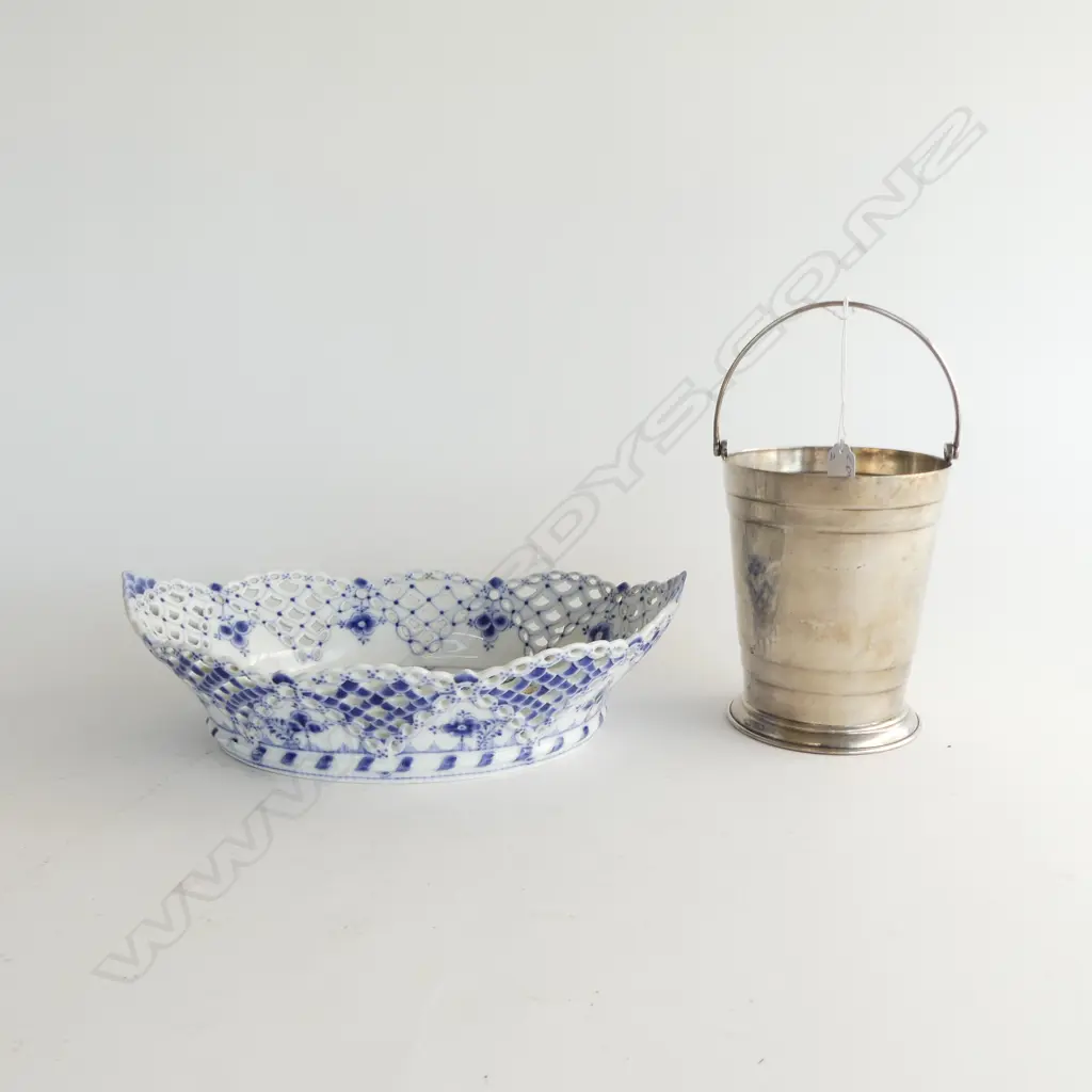 EP WINE BUCKET H.150mm + ROYAL COPENHAGEN PIERCED DISH W.295mm minor chip Image 1++