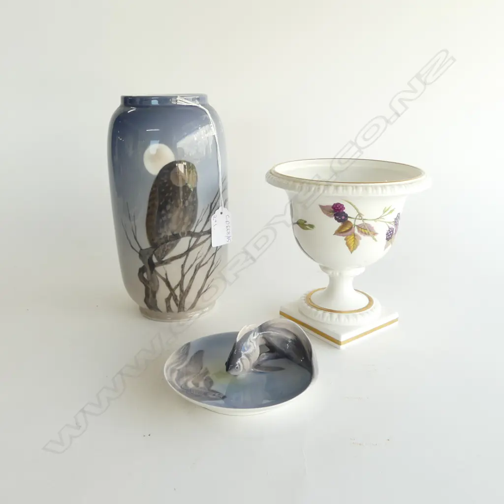 ROYAL COPENHAGEN VASE H.210mm & FISH PLATE + ROYAL WORCESTER 'ARDEN' VASE Image 1++