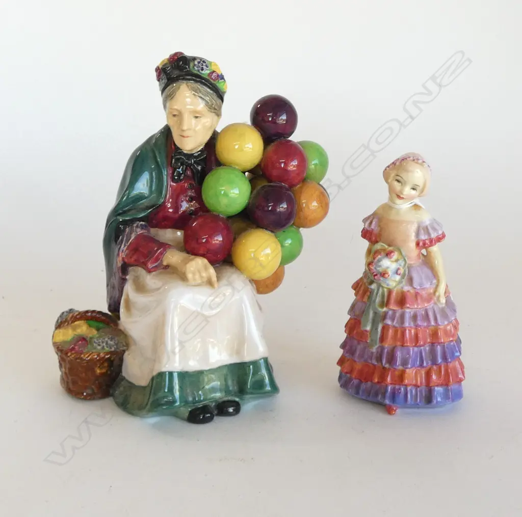 2 ROYAL DOULTON FIGURINES; THE LITTLE BRIDESMAID & OLD BALLOON SELLER H.190mm Image 1++