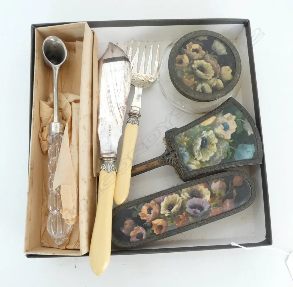 SILVER PLATE IVORINE 'BONE' 3 PCE SET, 3 PCE DRESSING TABLE SET & OTHER Image 1++