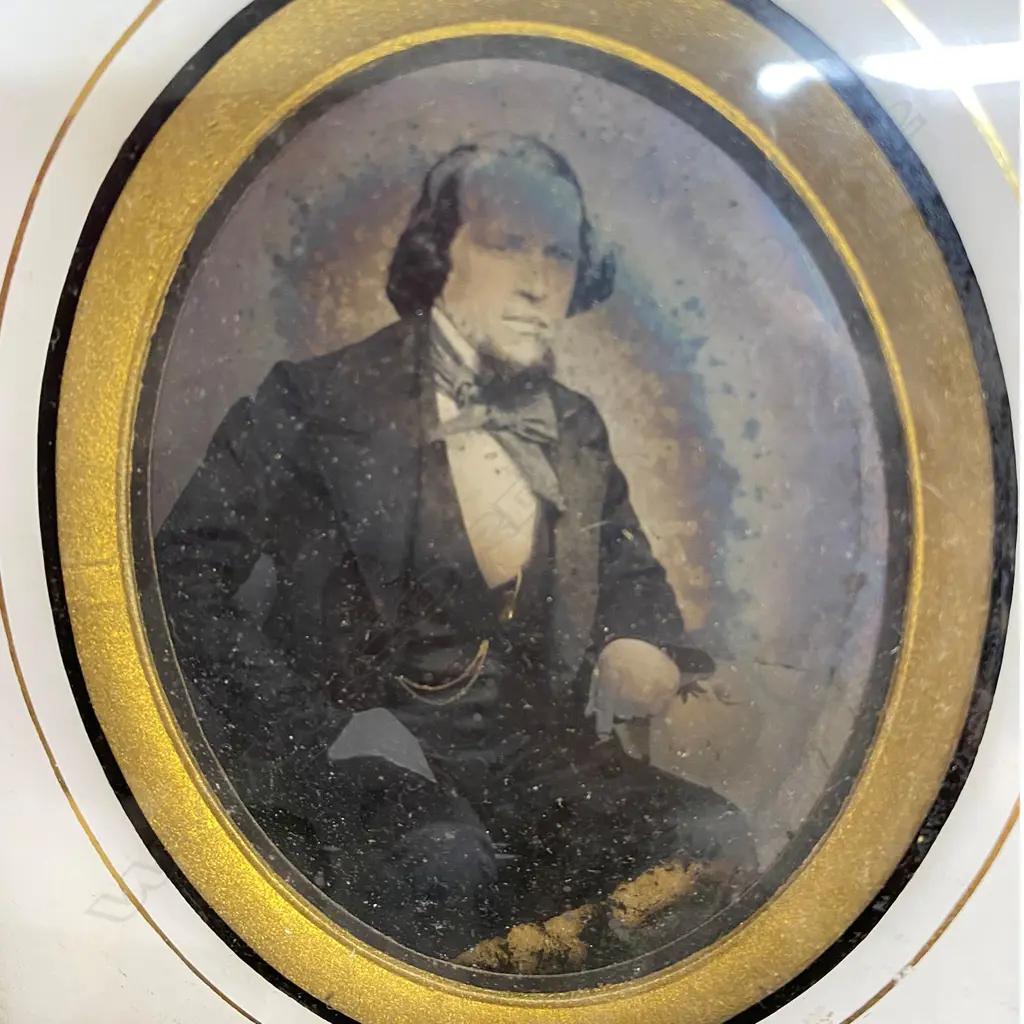 TWO ANTIQUE DAGUERREOTYPE PHOTOGRAPHS in ORNATE WOODEN FRAMES (both damaged) Image 1++