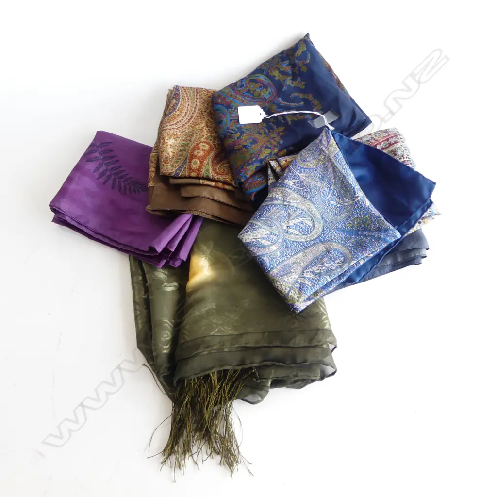 5 VINTAGE SILK SCARVES many with rolled edges & SILK SHAWL Image 1++
