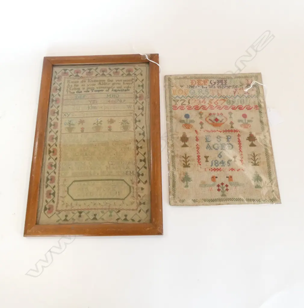 2 ANTIQUE SAMPLERS 1FRAMED L330MMW210MM & UNFRAMED L270 W200MM Image 1++