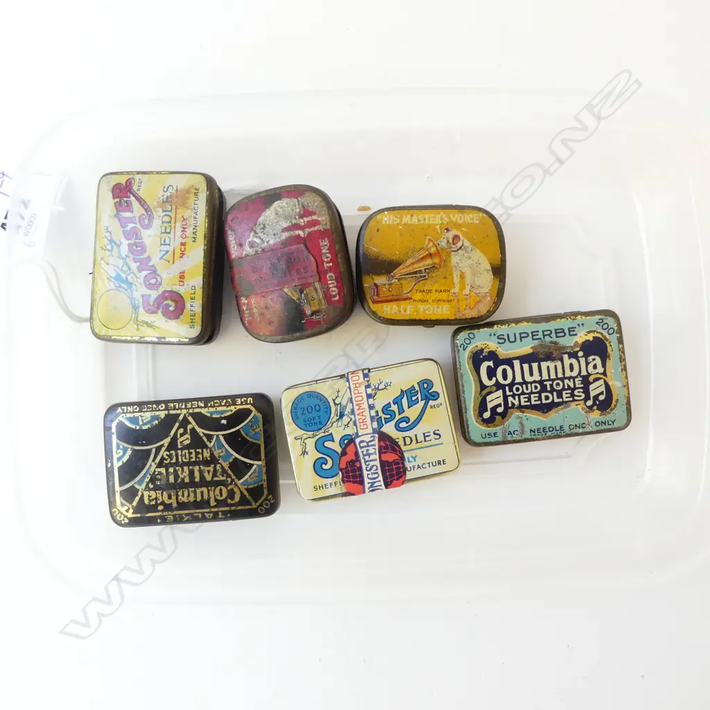 6 VINTAGE GRAMAPHONE NEEDLE TINS & NEEDLES HMV SONGSTAR COLUMBIA  Image 1++