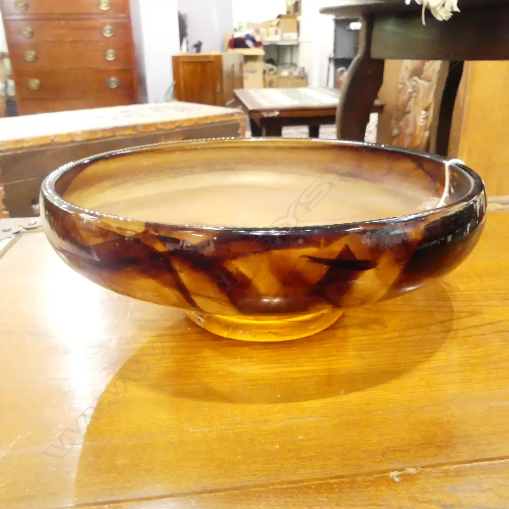 1920’S ART DECO DAVIDSON ENGLAND CLOUD GLASS FOOTED BOWL, D.240MM H.90MM Image 1++