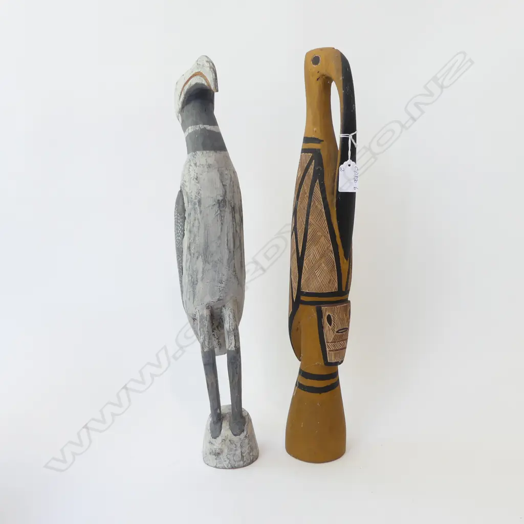 2 TRIBAL CARVED WOODEN BIRDS H.510mm Image 1++