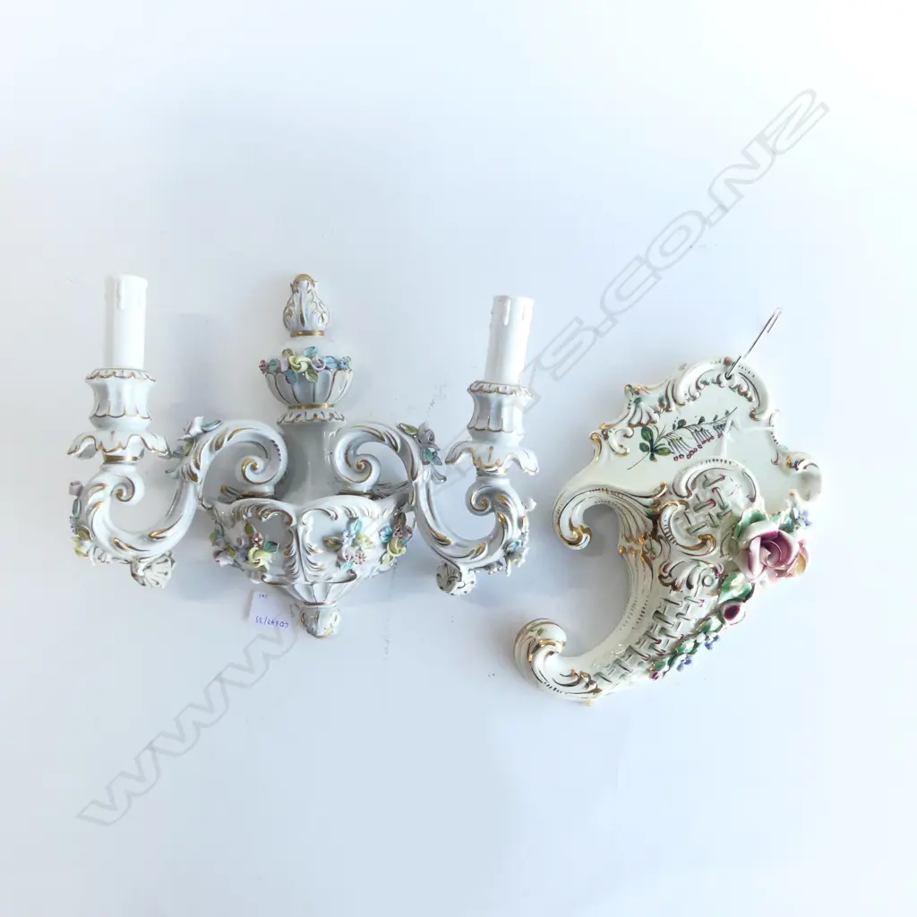 DRESDON CHINA 2 BRANCH WALL LIGHT  L300MM & ITAILIAN CHINA WALL POCKET H270MM Image 1++