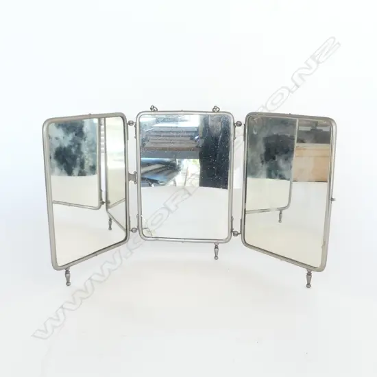 VINTAGE PORTABLE FOLDING MIRROR, CHROME & LEATHER (sml crack to cnr one mirror)