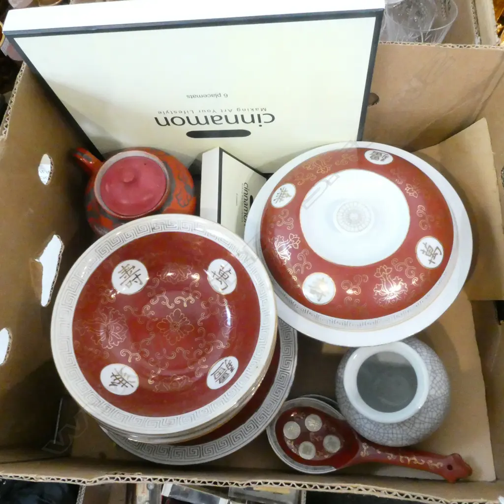 BOX  CHINESE PART DINNER SET  PLACE MATS ETC Image 1++