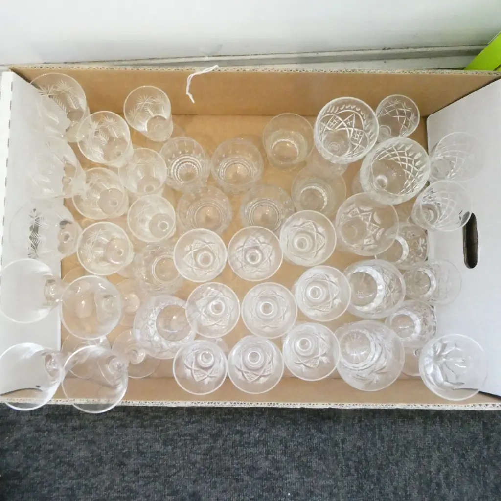 42 ASSTD. VINTAGE CRYSTAL GLASSES & TUMBLERS STUART CRYSTAL ETC  Image 1++
