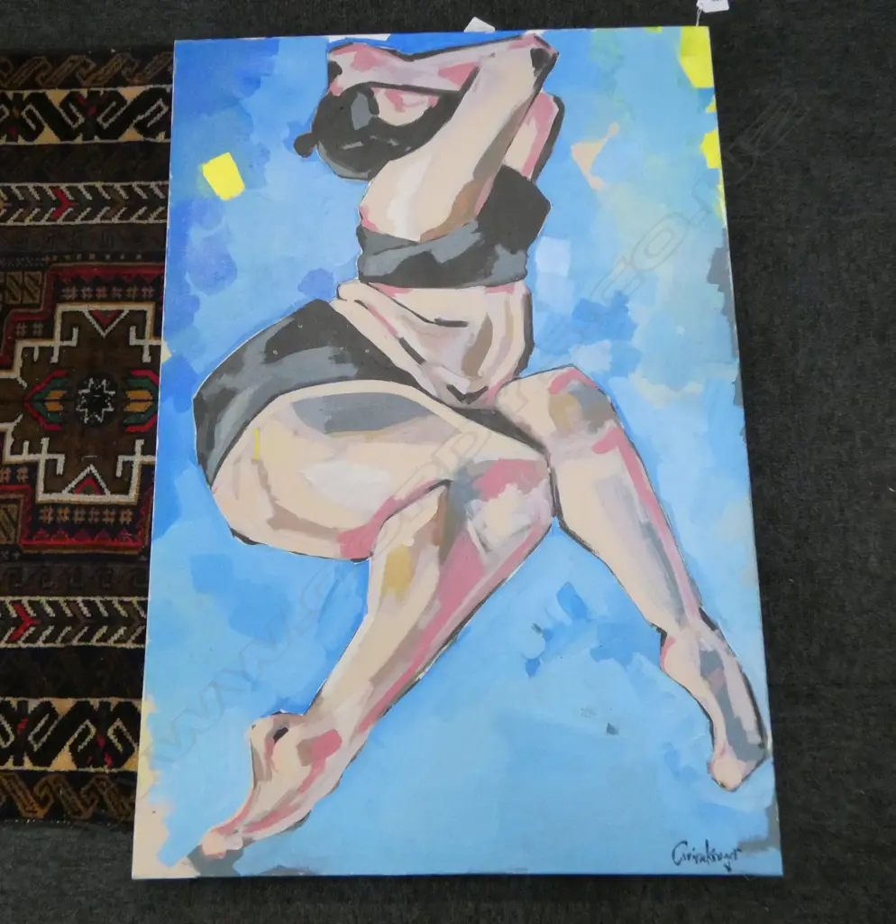 CARINE KRUGER, WOMAN IN BLACK, ACRYLIC ON CANVAS 915x610mm Image 1++