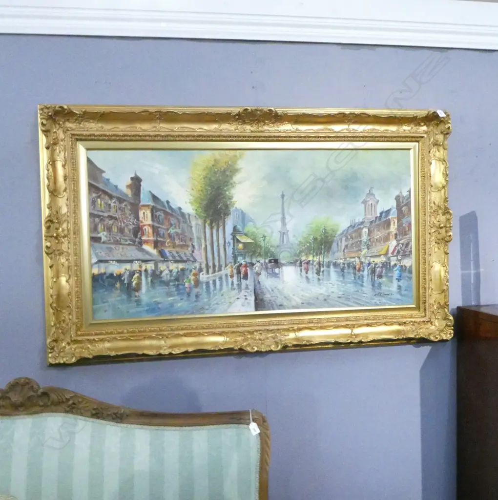 OMER, STREETS OF PARIS, OIL ON CANVAS, SIGNED, 590 x 1190mm Image 1++