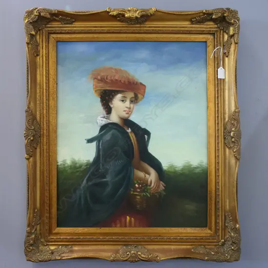 VICTORIAN STYLE PORTRAIT, ACRYLIC ON CANVAS 595x490mm