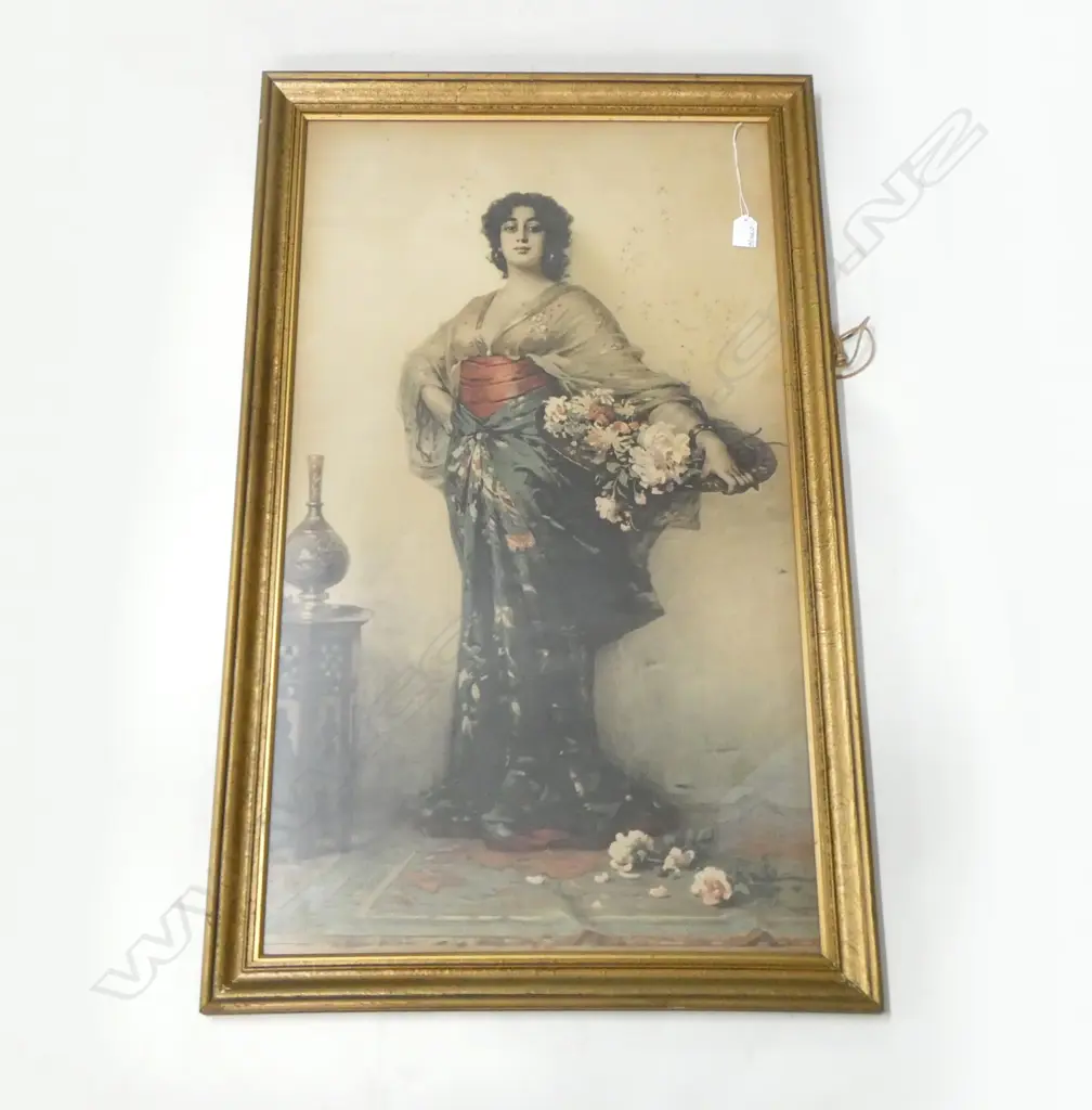 NATHANIEL SICHEL PORTRAIT PRINT, WOMAN w. FLOWERS 840x480mm... Image 1++