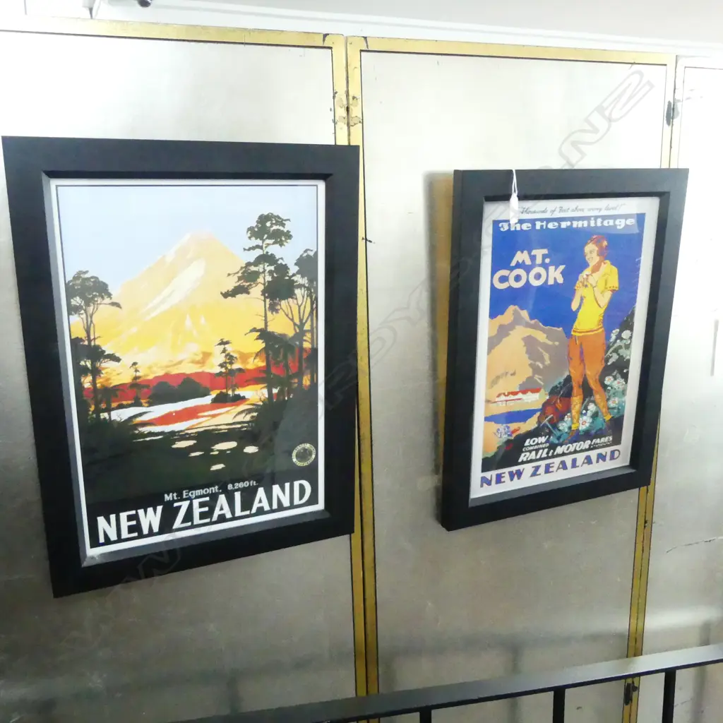 TWO FRAMED NZ REPLICA TRAVEL POSTERS, L.485MM W.365MM Image 1++