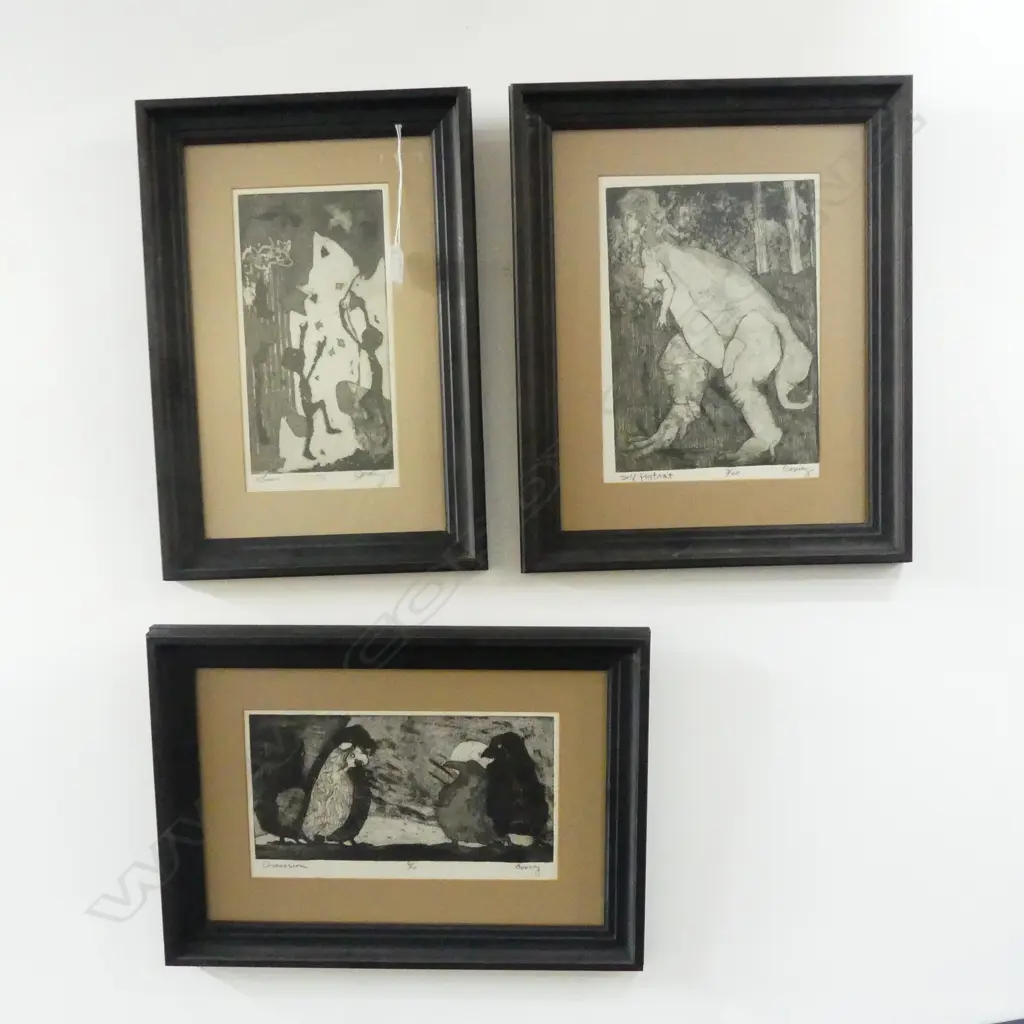 3 ETCHINGS; 2 SIGNED 'CONROY'? 'DISCUSSION' 6/10 & 'SELF PORTRAIT' 3/20 300x215mm + ANOTHER 4/10 Image 1++