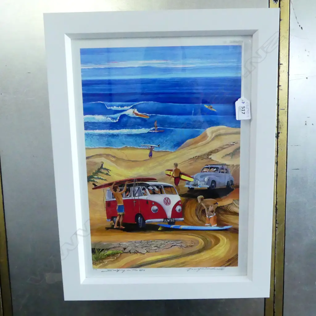 GARRY BIRDSALL SIGNED LTD. ED. PRINT 'SURFING IN THE 60s' 60/500 410x285mm Image 1++
