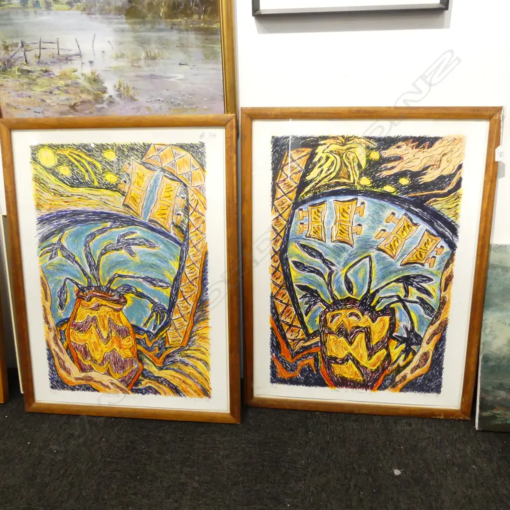 2 ROBYN HUGHES LITHOGRAPHS 'ITEMS OF EXCHANGE I & II' ED. OF 80 '96 760x560mm Image 1++