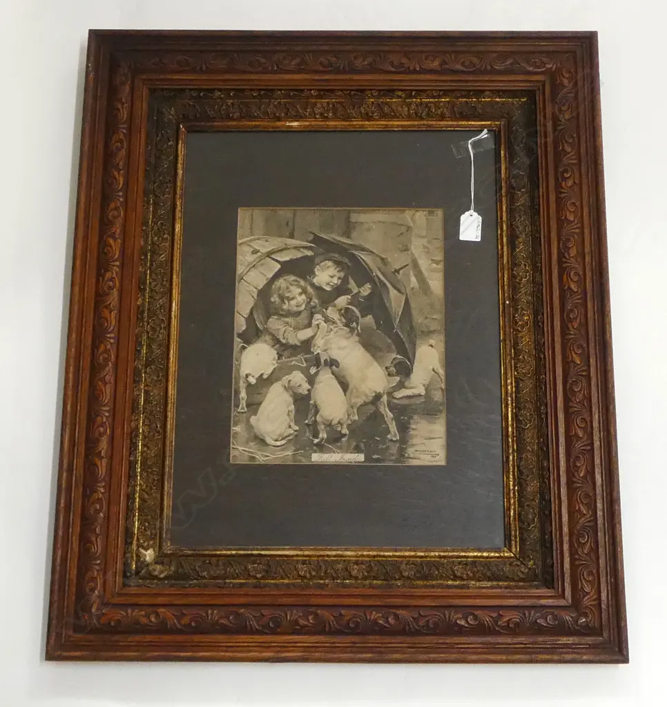 VICTORIAN ARTHUR ELSLEY PUPPY PRINT ORNATE FRAME Image 1++