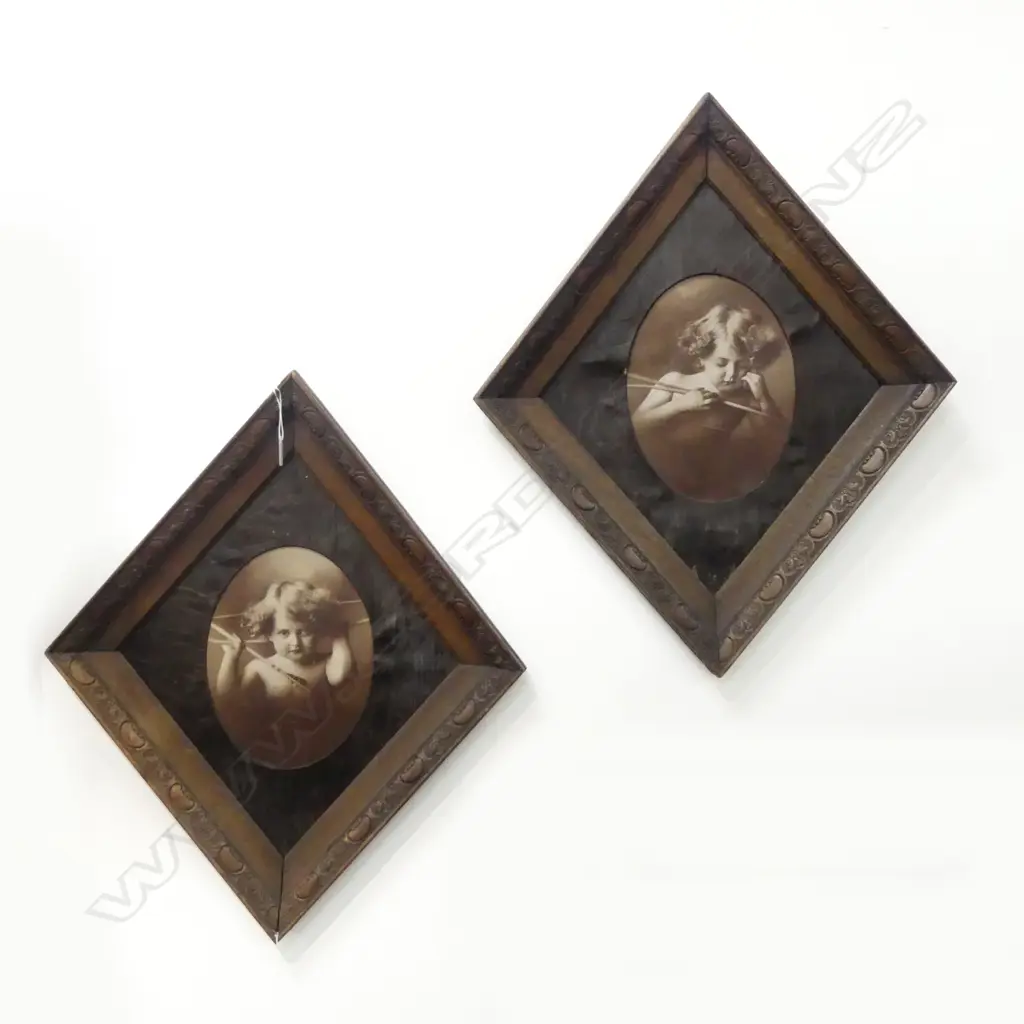 ANTIQUE ‘CUPID AWAKE & ASLEEP’ FRAMED PRINTS COPYRIGHT 1897 (FRAMES AS IS), L.740MM  Image 1++
