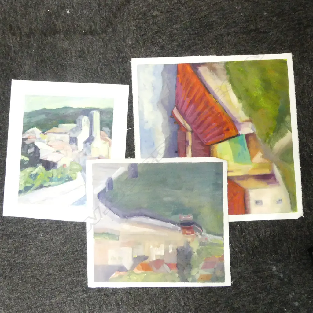 3 GLENYS CULLIMORE ACRYLIC ON CANVAS UNFRAMED ARTWORKS ‘HILLSIDE VILLAGE’ FRANCE ‘14 ETC Image 1++