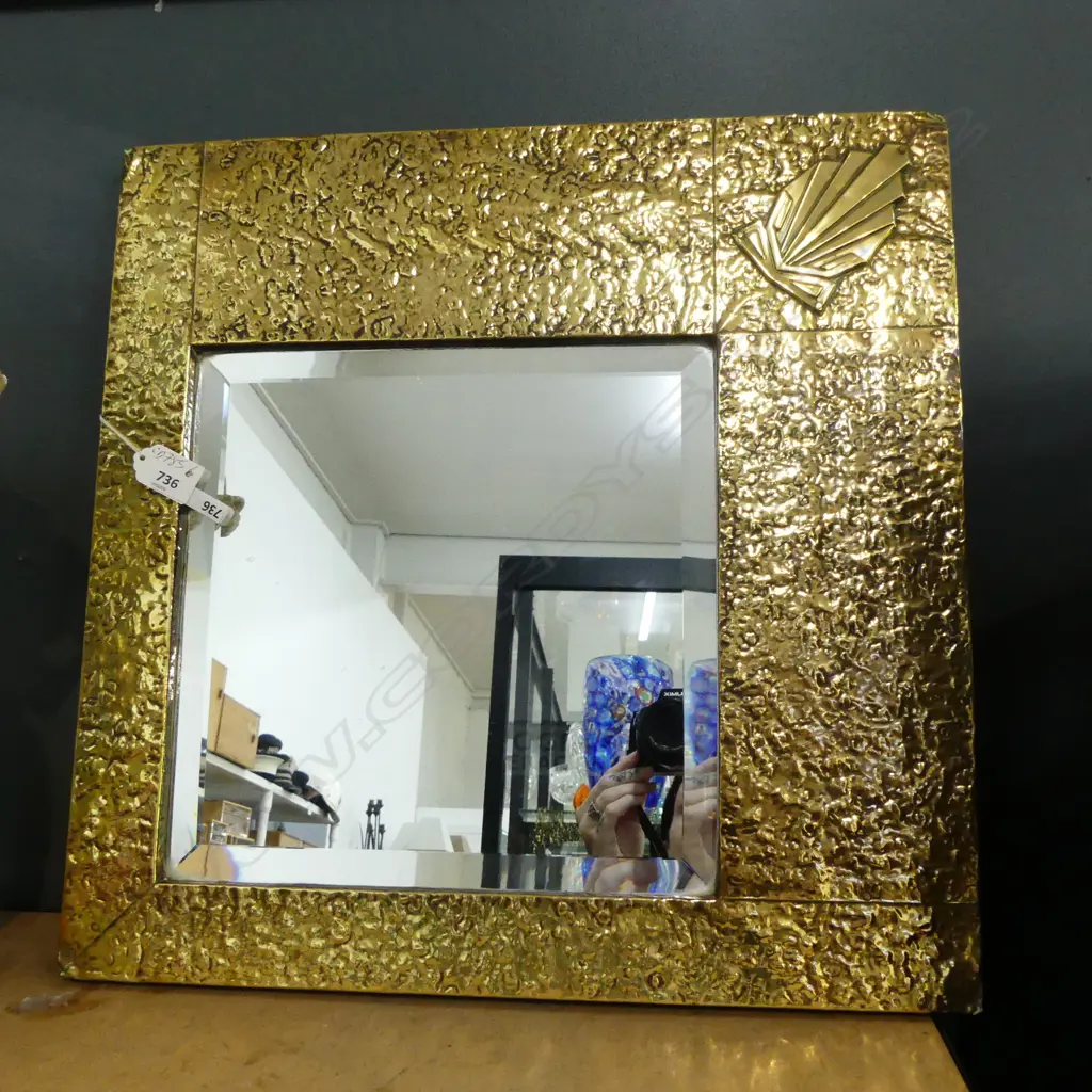 ART DECO PERIOD BEATEN BRASS DIAMOND SHAPED BEVELLED MIRROR 650X650mm Image 1++